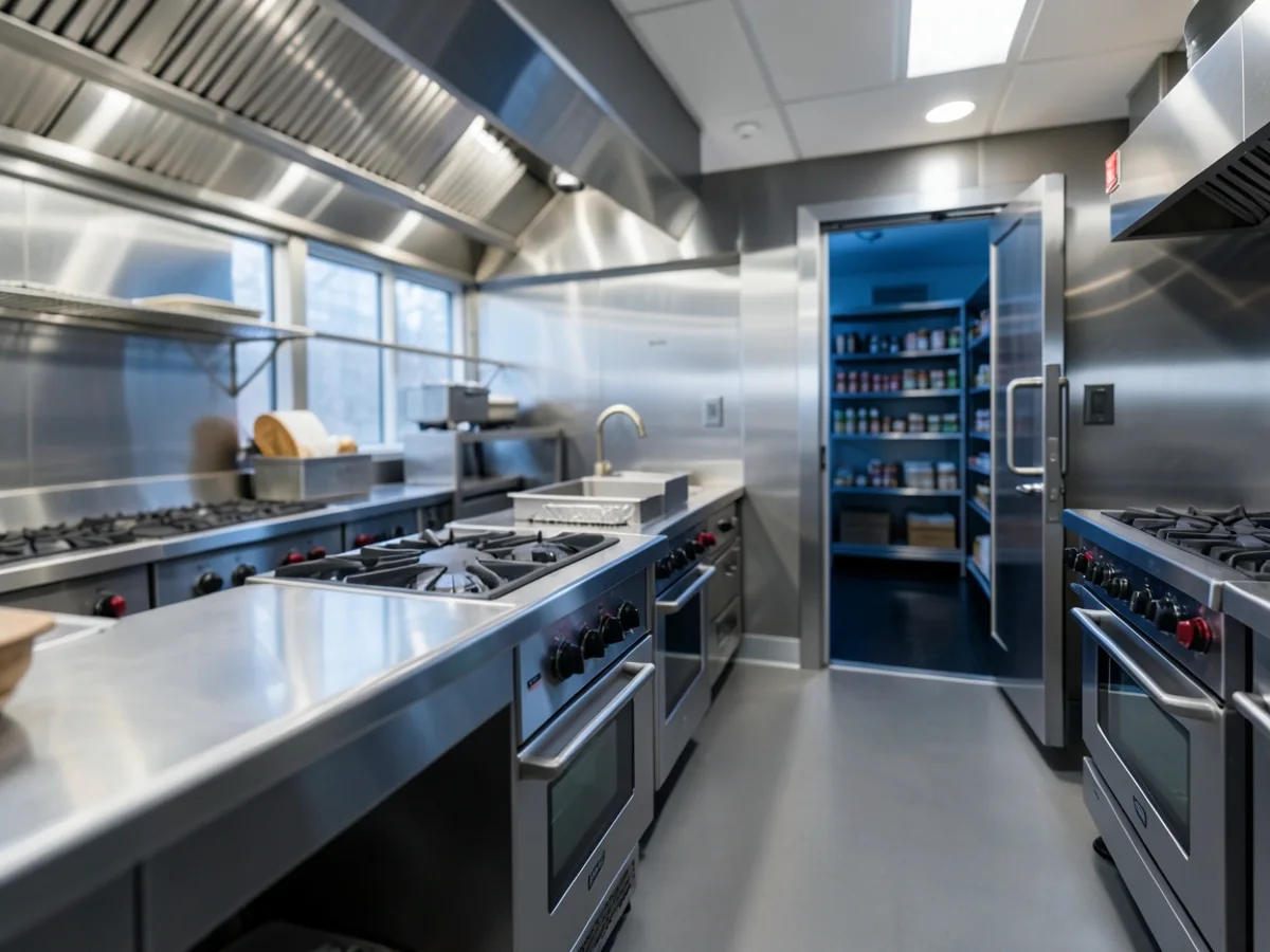 Cuisine professionnelle d'hôtel avec chambre froide